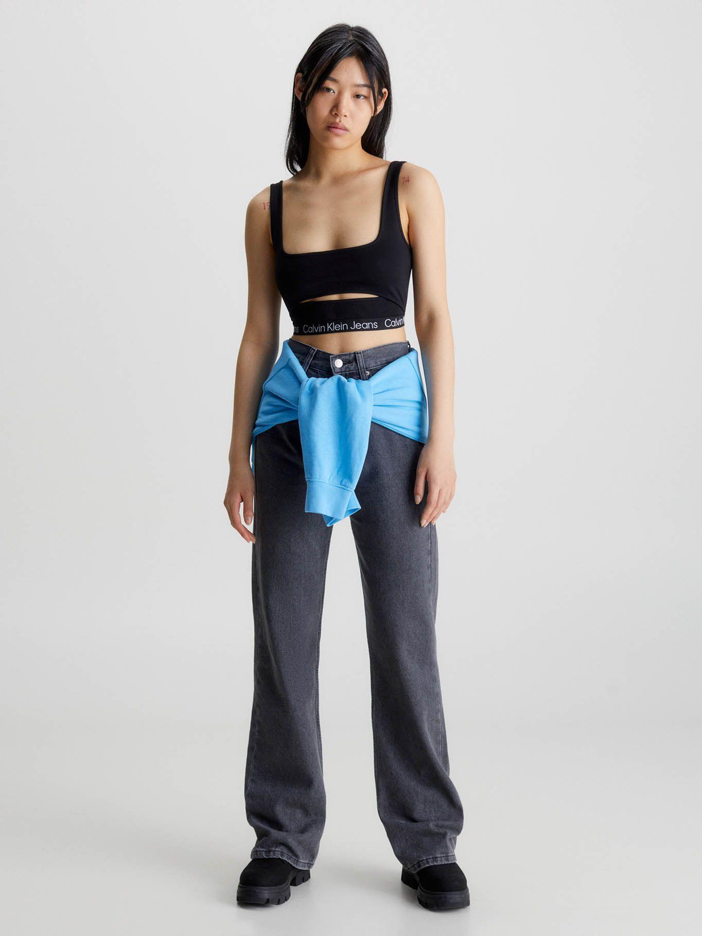 Top de corpiño de punto de punto milano con recorte Negro Calvin Klein-1