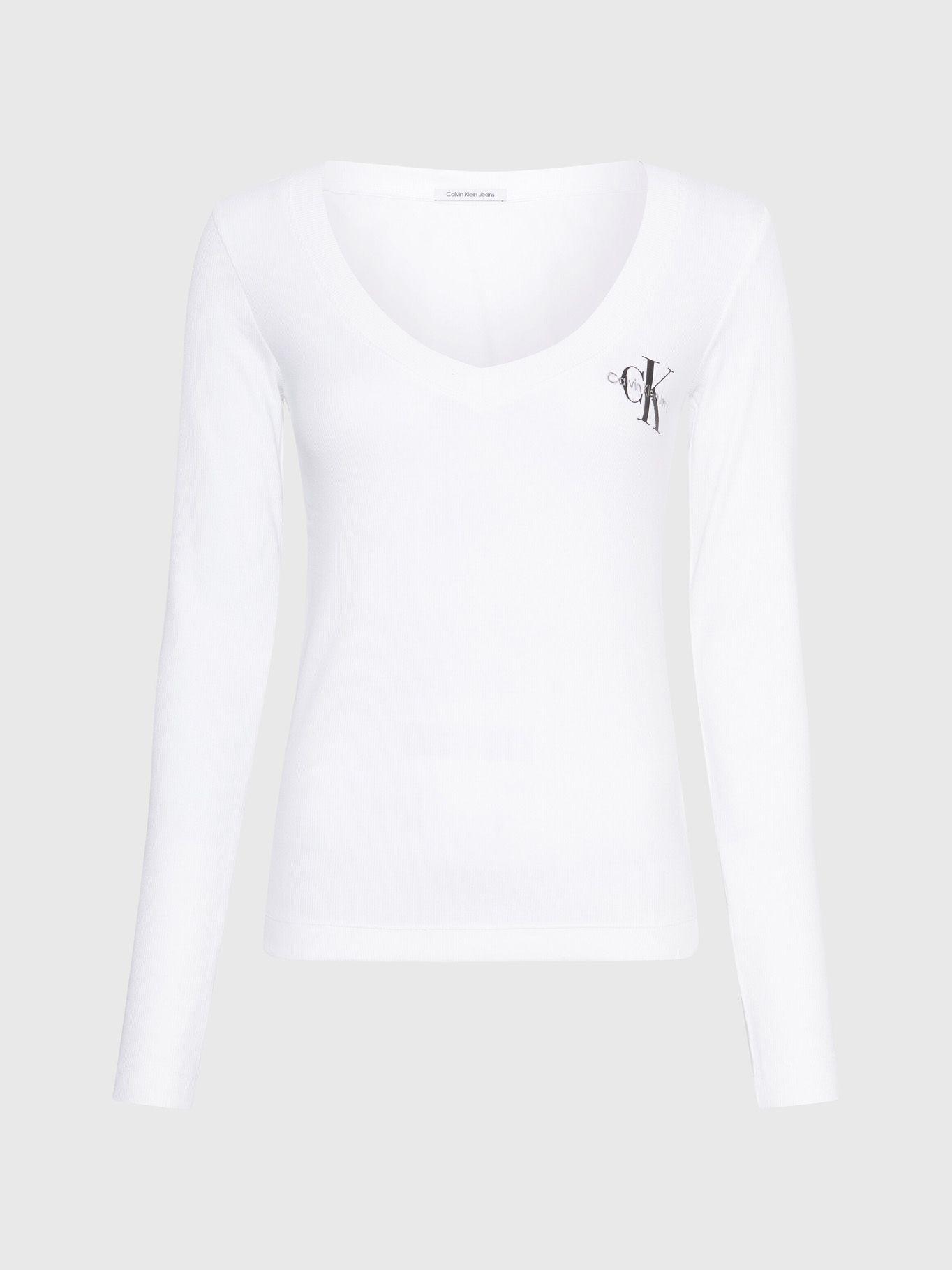 Polera Ls Rib V-Neck Monologo Blanco YAF-4