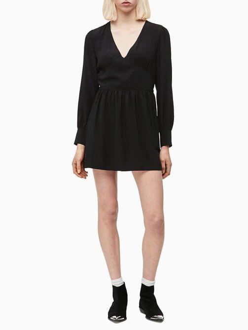 Vestido Drapeado Negro Calvin Klein-0