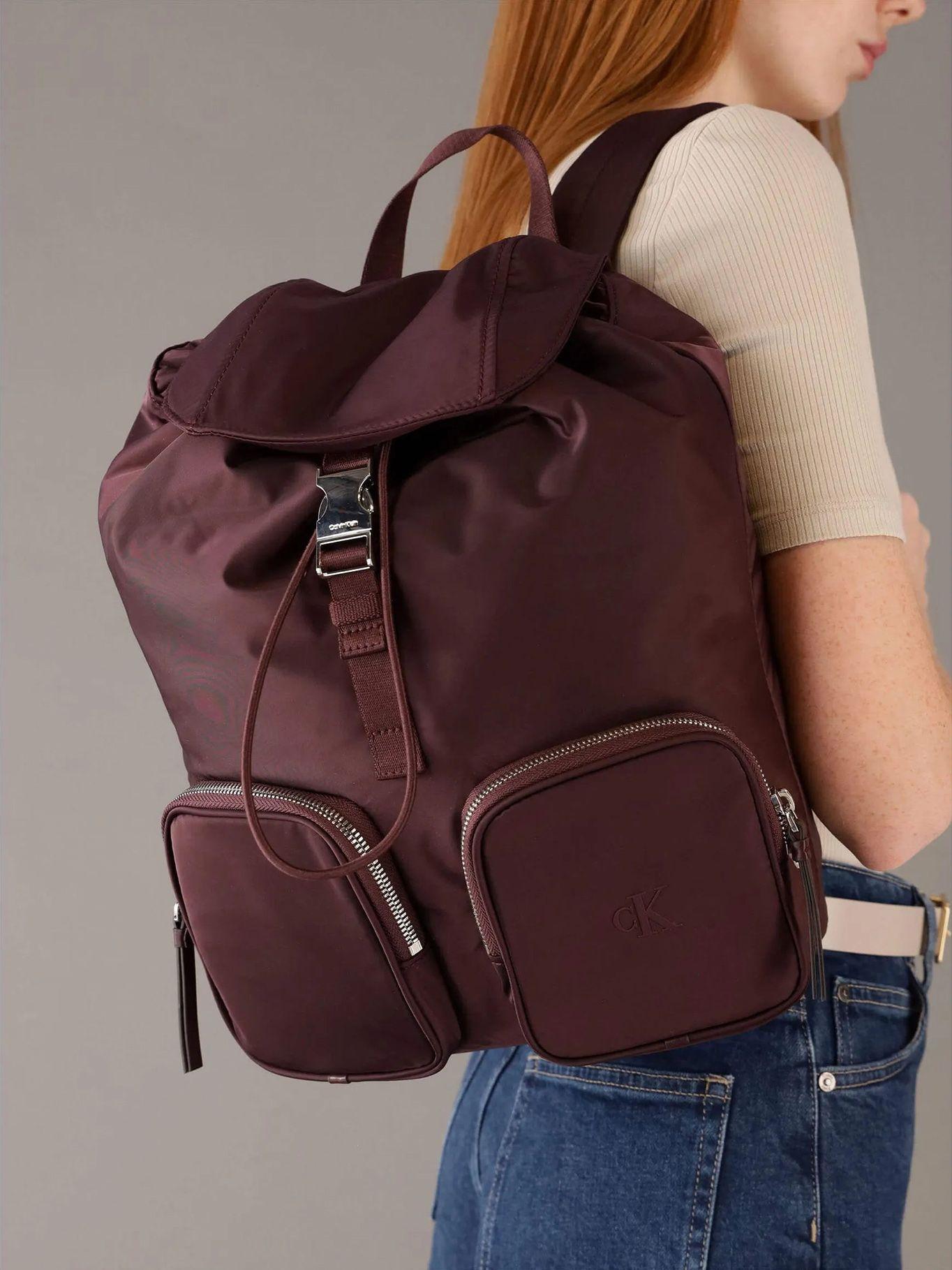 Mochila Con Solapa Satén Y Nailon Marrón Calvin Klein-4