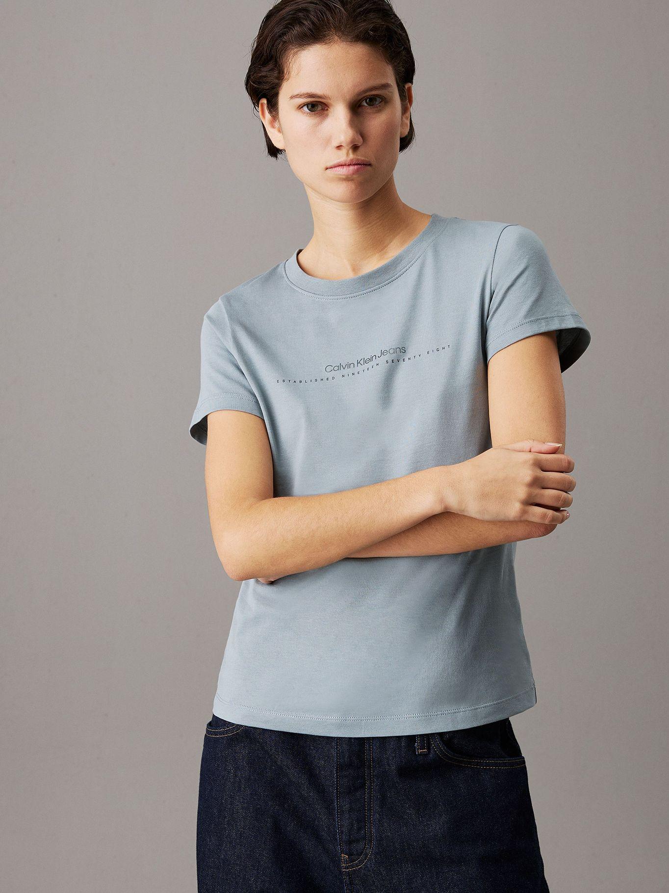 Polera slim con logo Gris Calvin Klein-0
