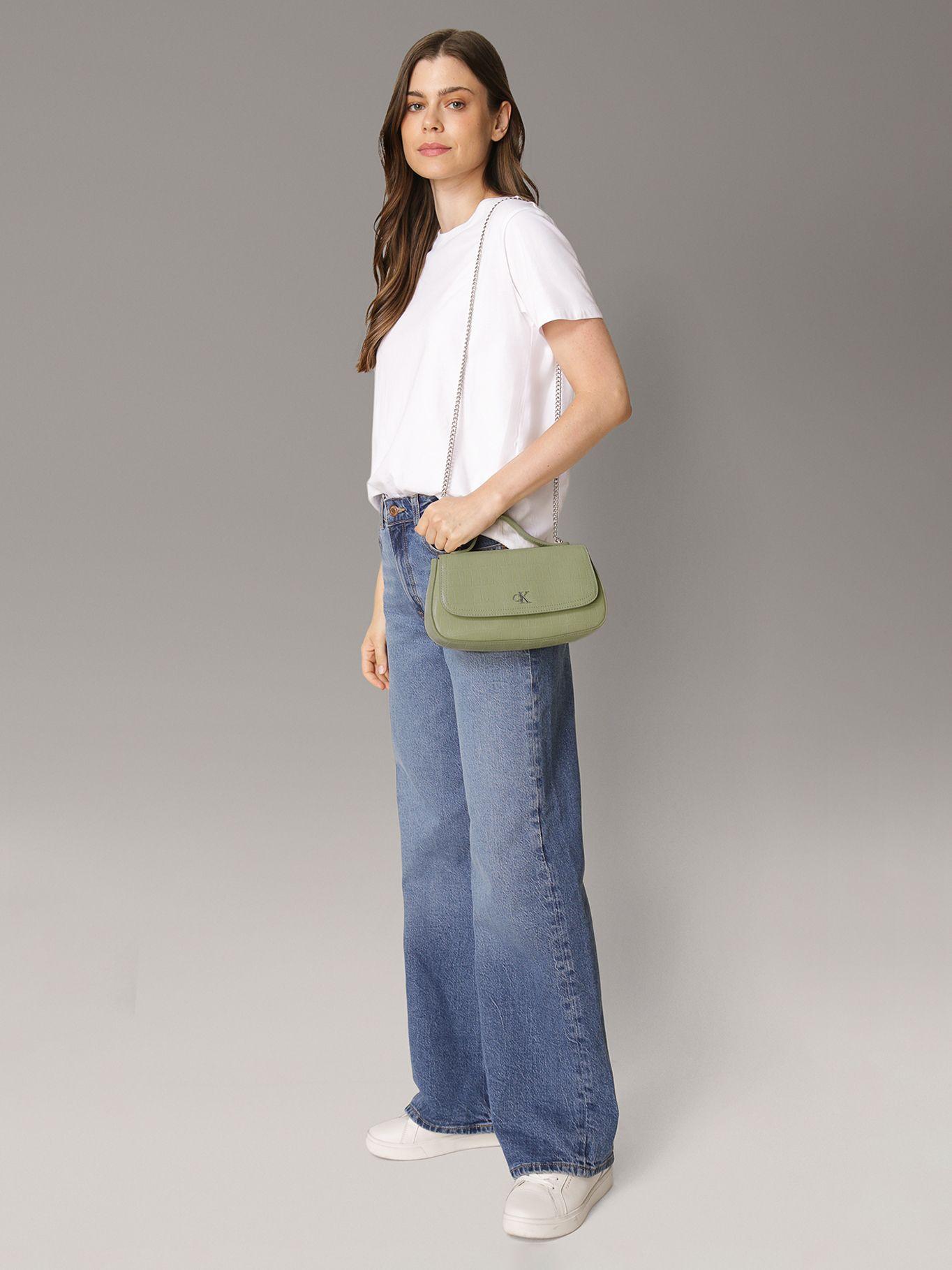 Bandolera Efecto Cocodrilo y Cadena Verde Calvin Klein-4