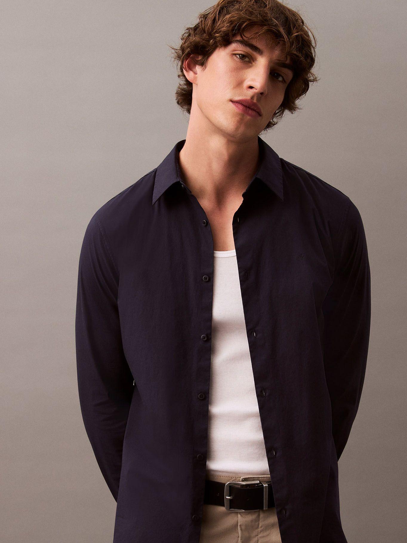 Camisa Slim Fit Elástica Azul Calvin Klein-4