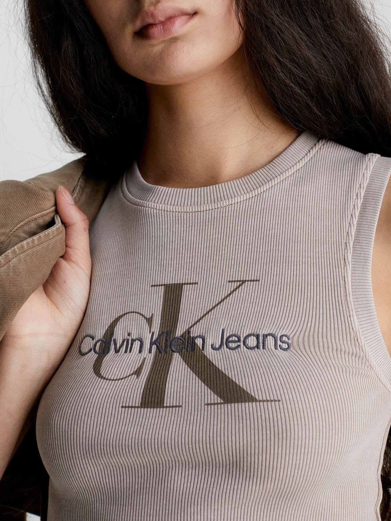 Camiseta de tirantes Cropped con monograma Café claro Calvin Klein-3