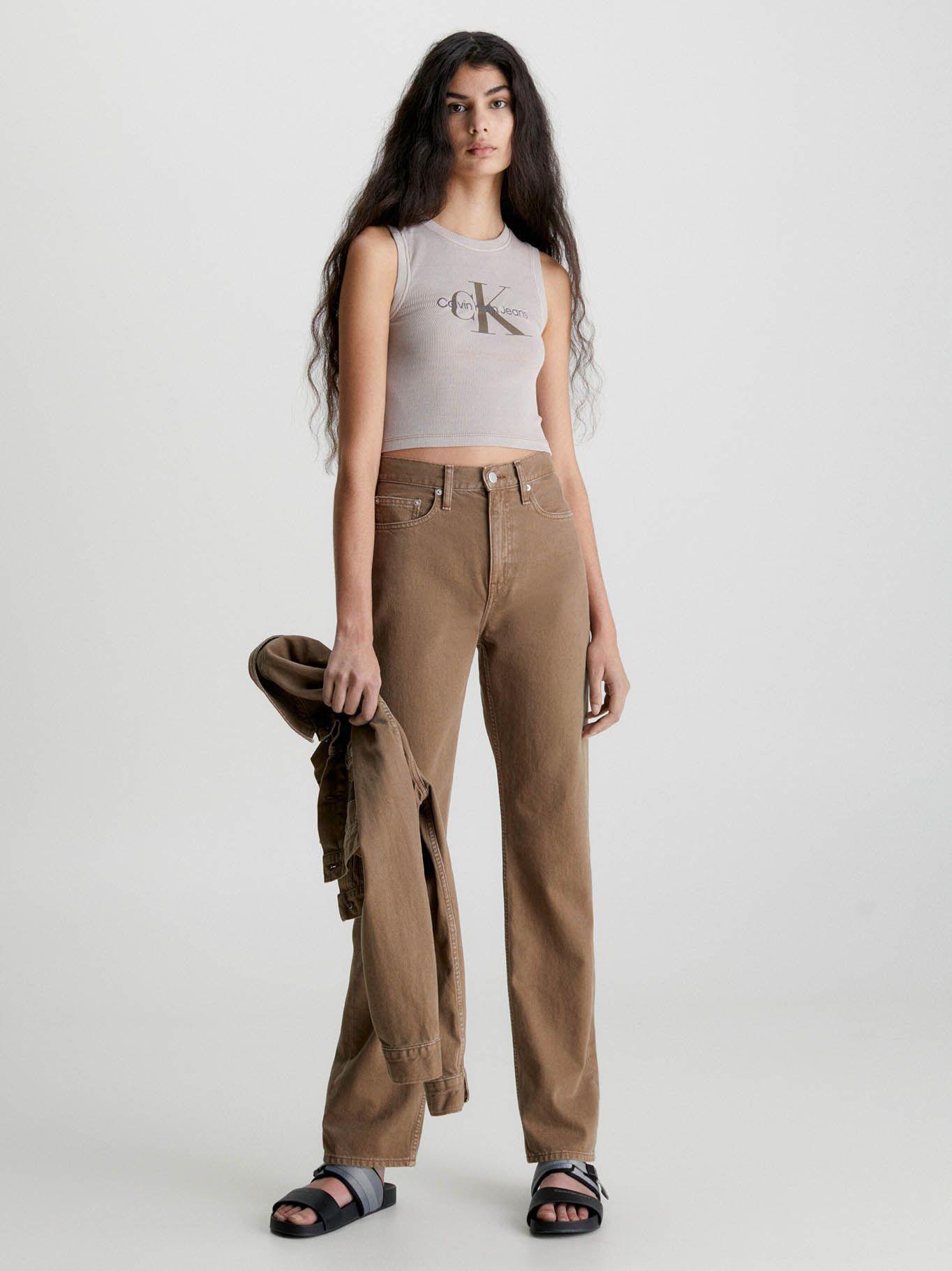 Camiseta de tirantes Cropped con monograma Café claro Calvin Klein-1