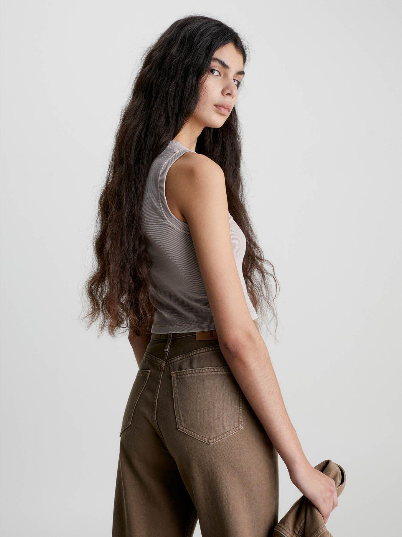 Camiseta de tirantes Cropped con monograma Café claro Calvin Klein-2