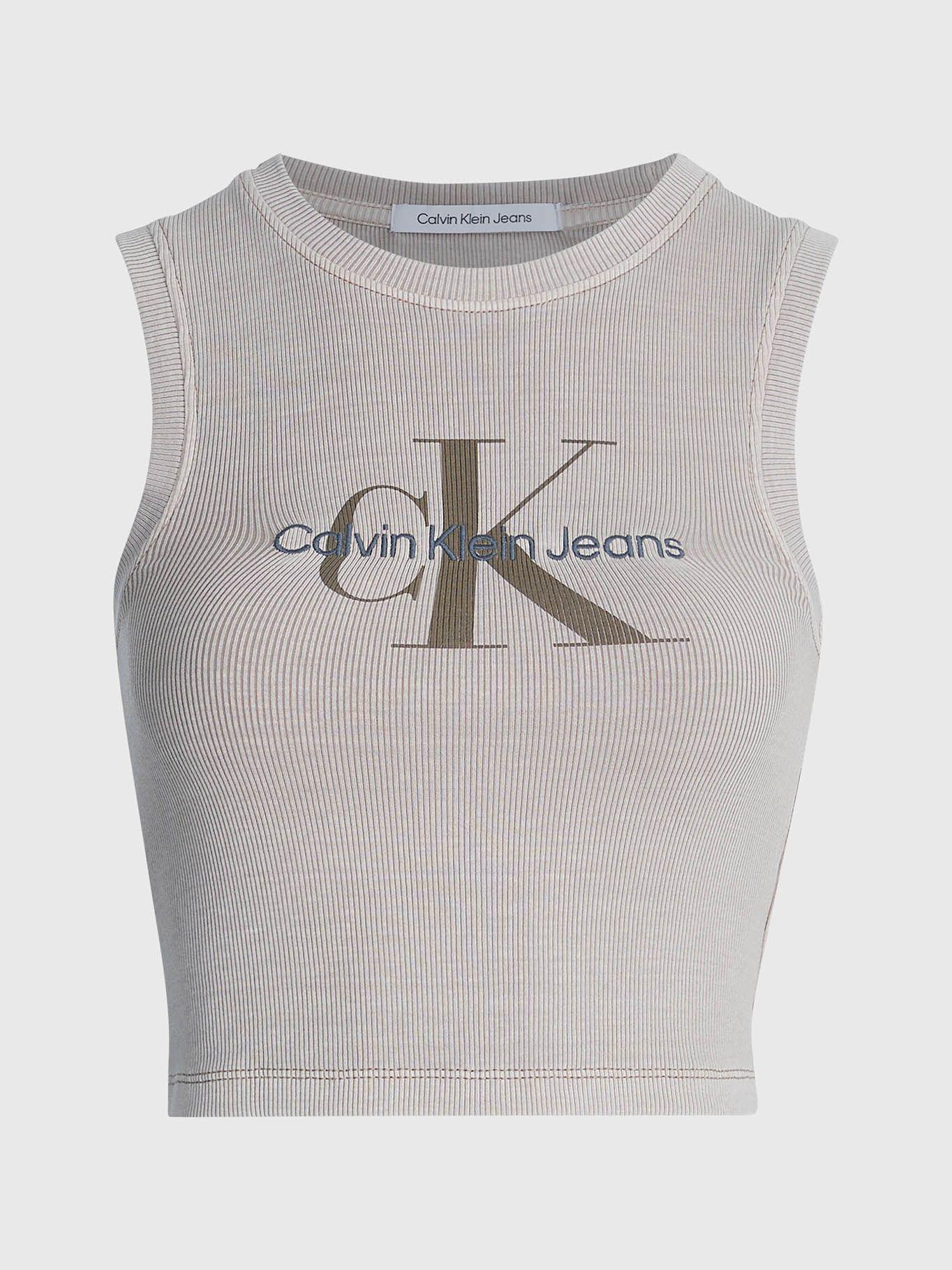 Camiseta de tirantes Cropped con monograma Café claro Calvin Klein-4