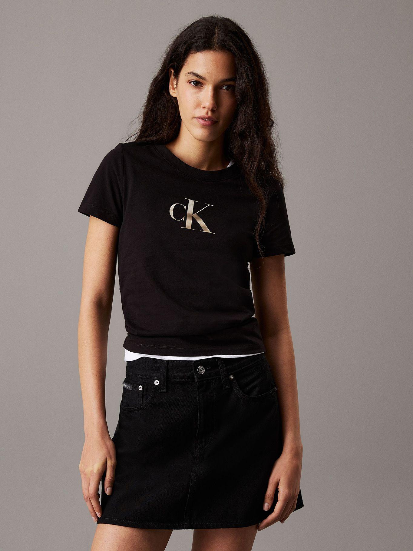 Polera slim con monograma Negro Calvin Klein-0