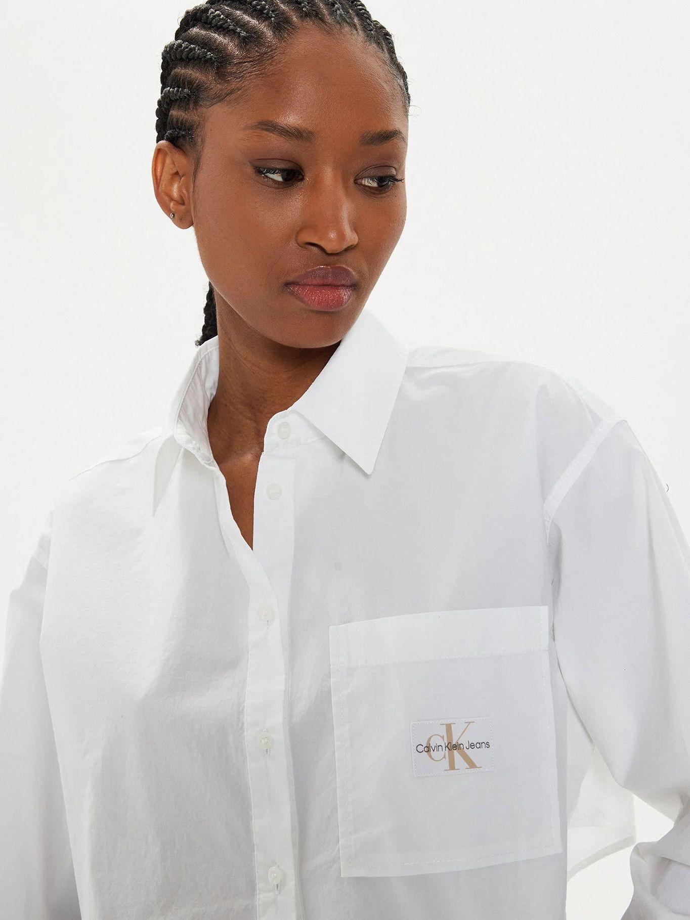 Camisa Woven Label Cropped Blanco Calvin Klein-3