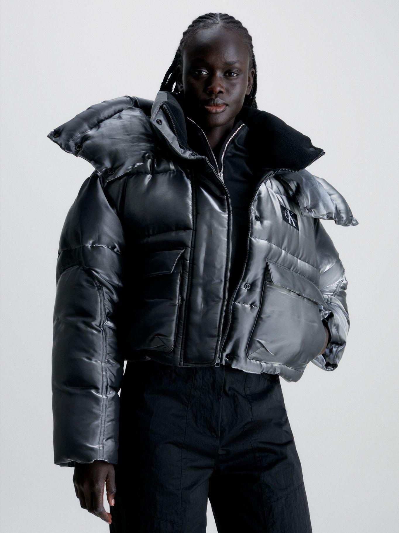 Parka Liquid Metal Puffer Plateado-0