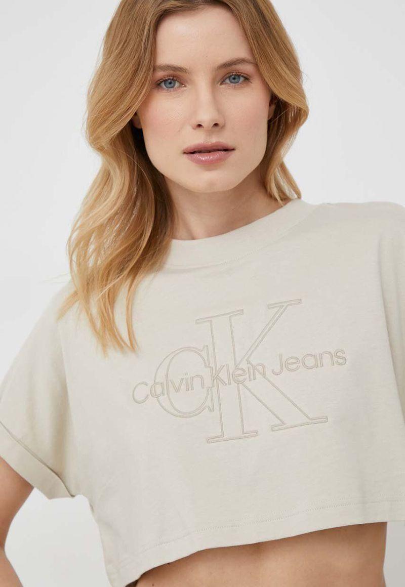 Camiseta con cuello redondo y logo Beige Calvin Klein-3