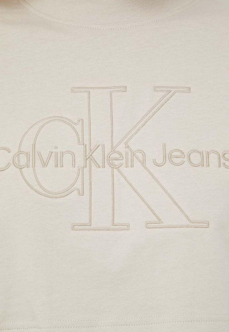 Camiseta con cuello redondo y logo Beige Calvin Klein-4
