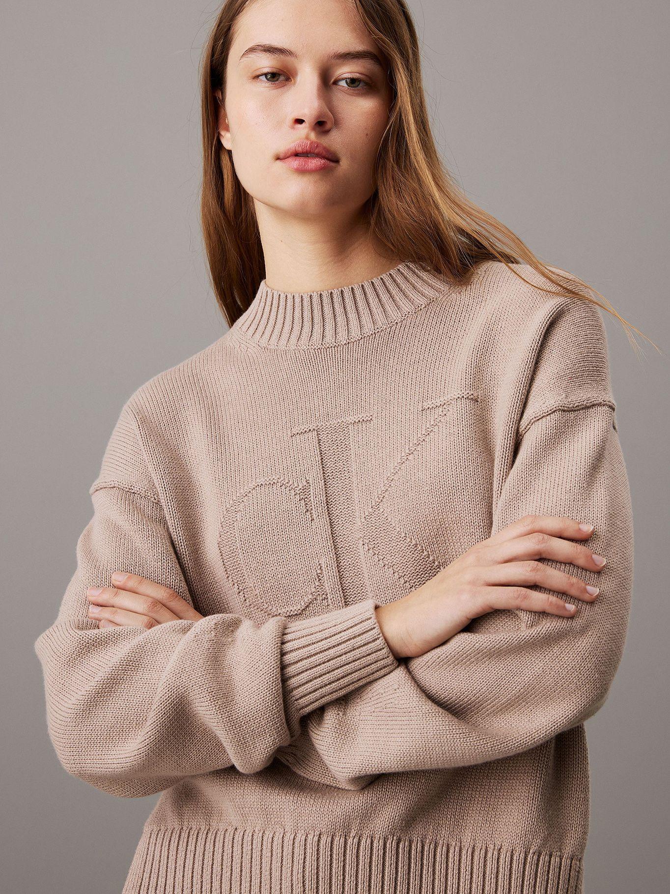 Sweater Ck Intarsia Loose Beige Calvin Klein-3