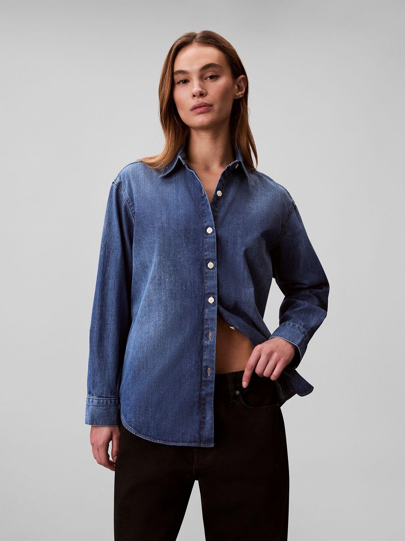 Camisa Manga Larga Holgada Indigo Azul Calvin Klein-0