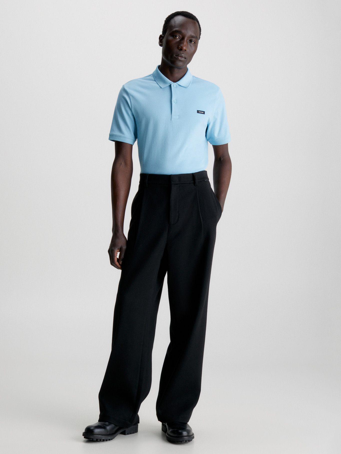 Polo Stretch Slim Button Celeste Calvin Klein-1