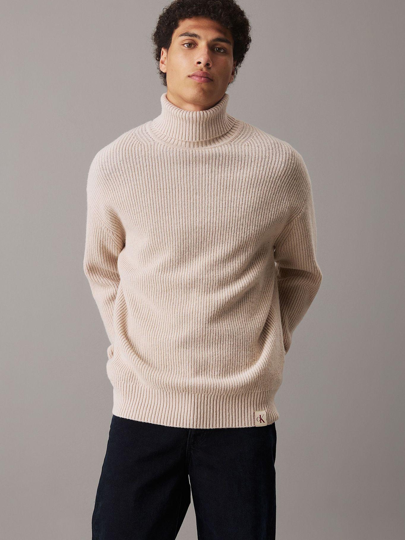 Sweater cuello alto de mezcla lana Beige Calvin Klein-0