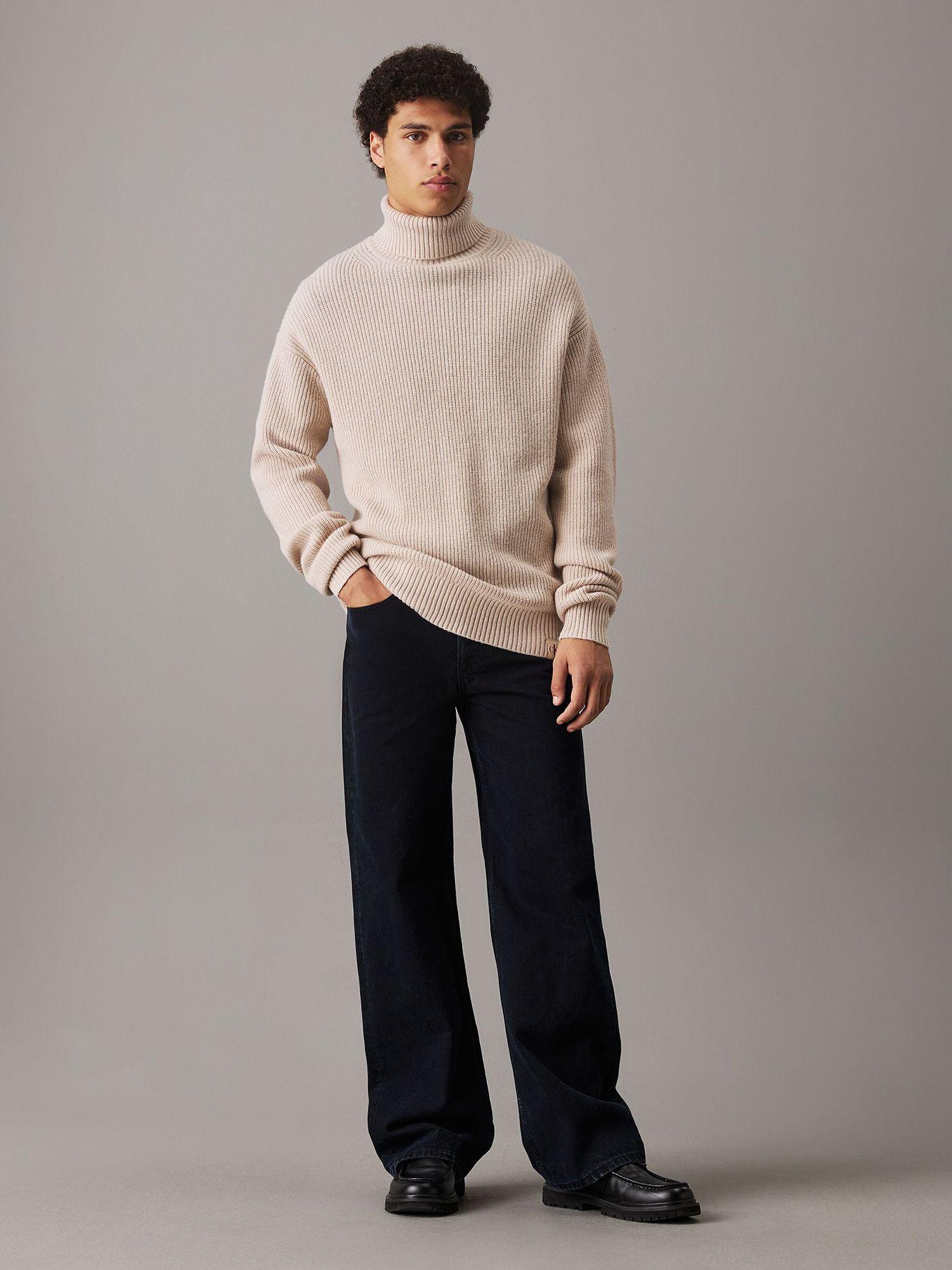 Sweater cuello alto de mezcla lana Beige Calvin Klein-1