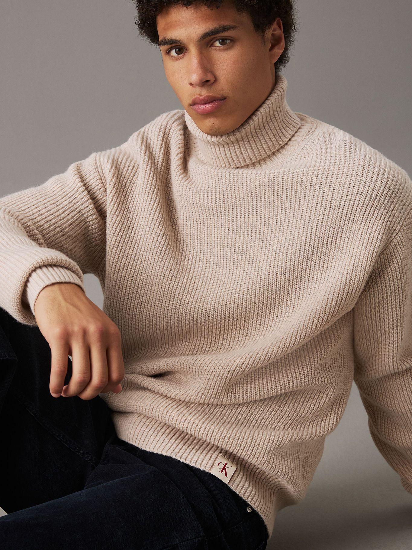 Sweater cuello alto de mezcla lana Beige Calvin Klein-3