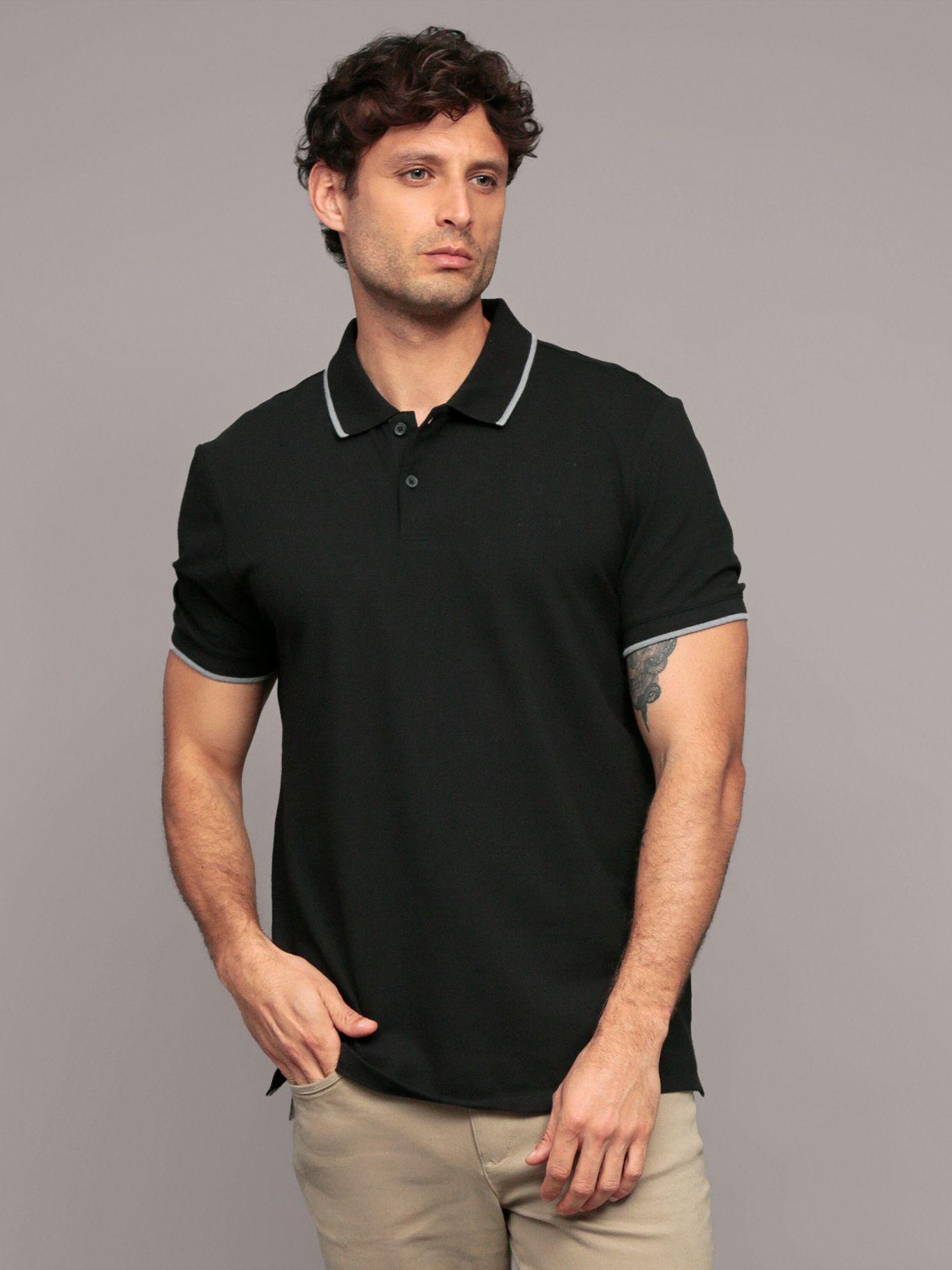 Polo Stretch Solid Tipped Negro Calvin Klein-0