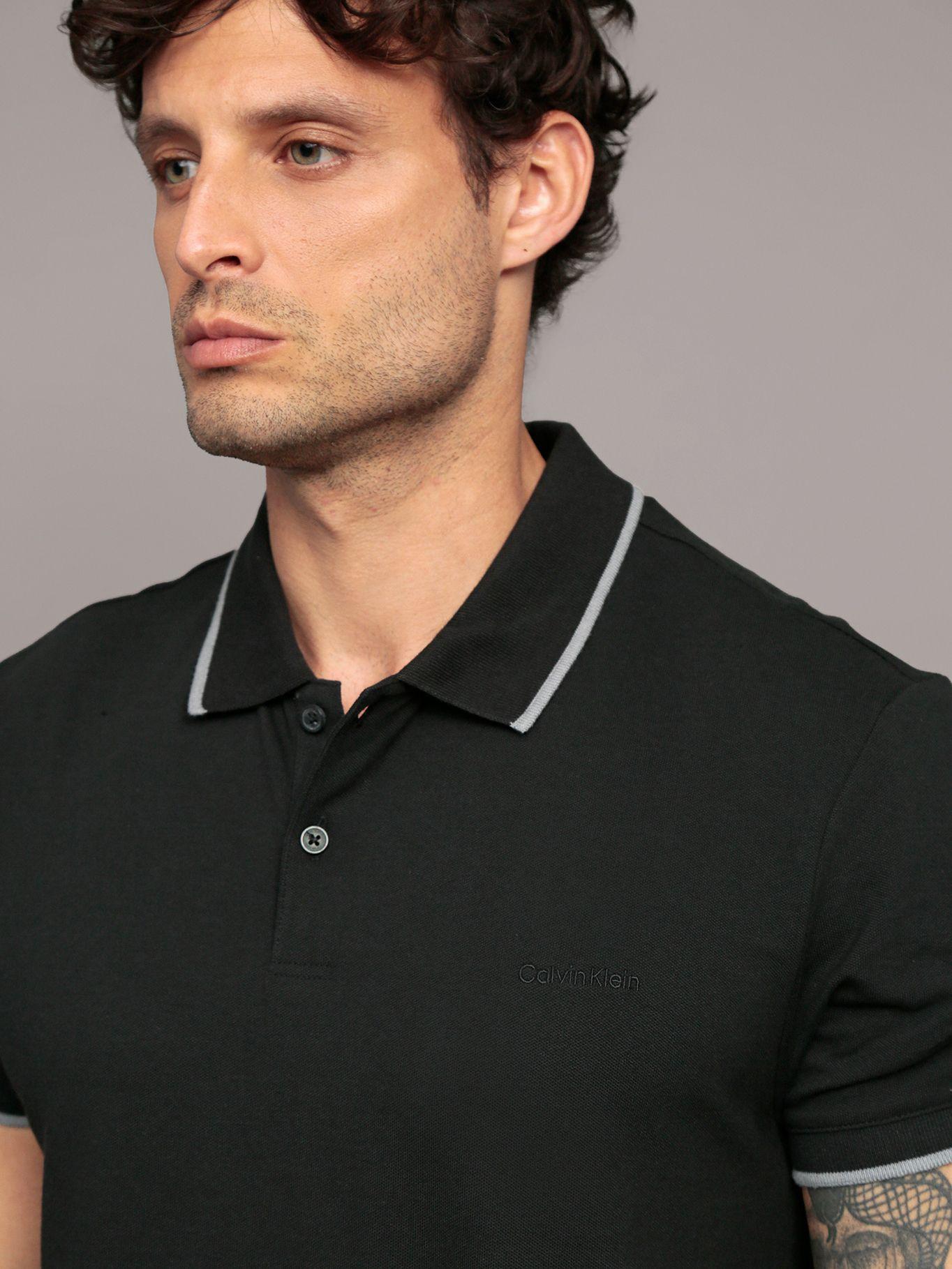 Polo Stretch Solid Tipped Negro Calvin Klein-4