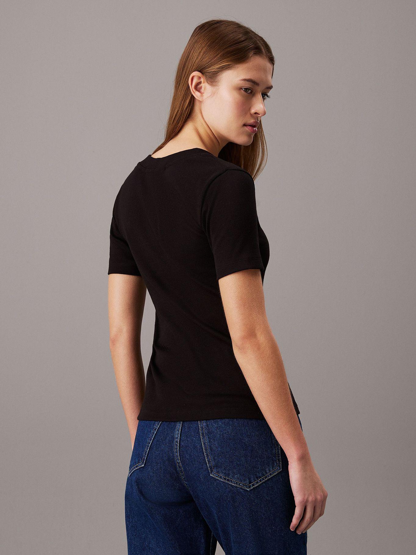 Polera Woven Label Rib V-Neck Negro Calvin Klein-2