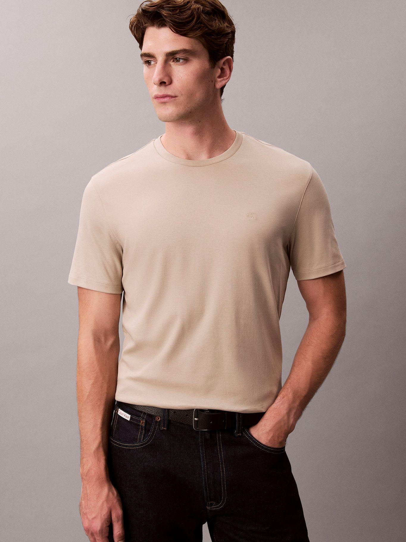 Polera de Algodón con Logo Bordado Beige Calvin Klein-3
