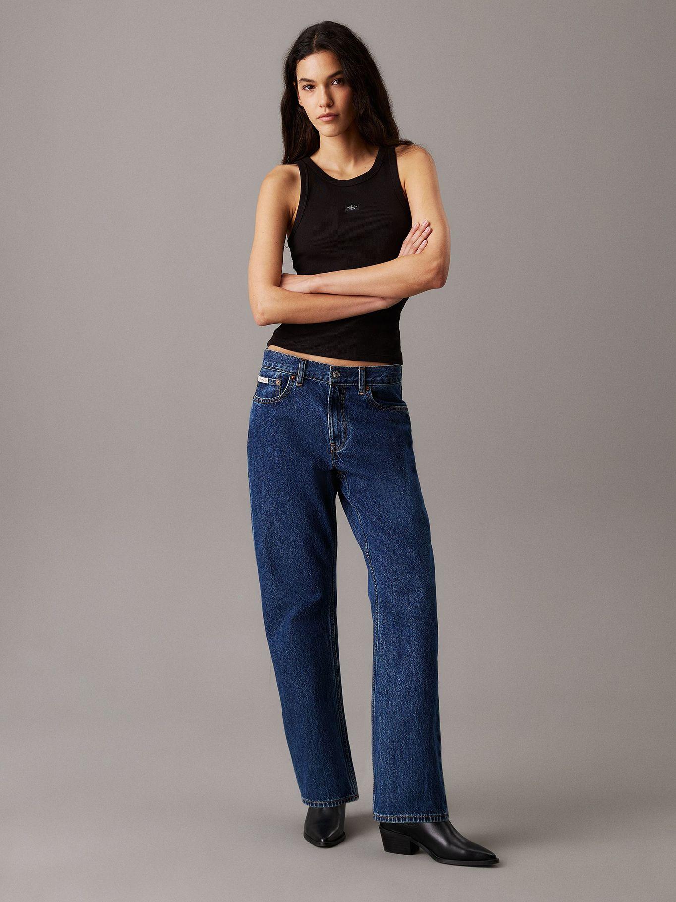 Polera slim canalé tirantes algodón Negro Calvin Klein-1