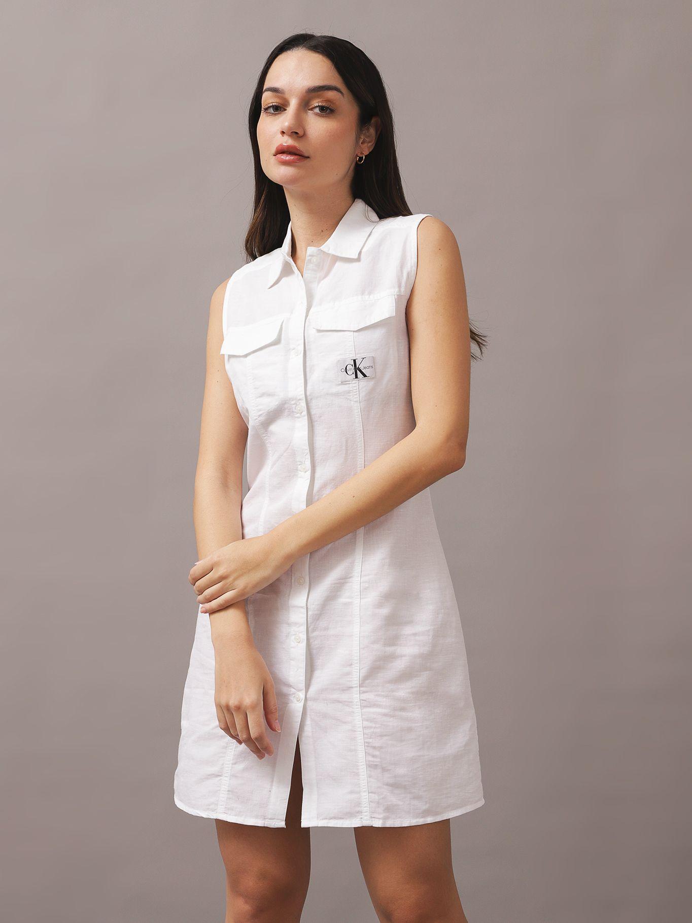 Vestido Sleeveless Cotton Shirt Blanco Calvin Klein-0