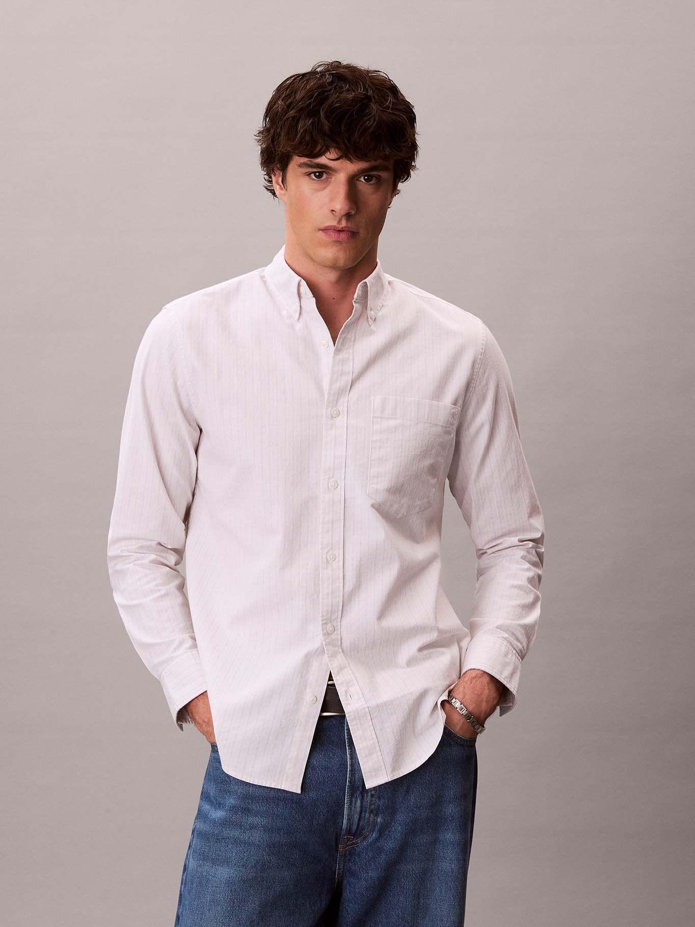 Camisa Oxford de Rayas con Bolsillo Blanco Calvin Klein-0