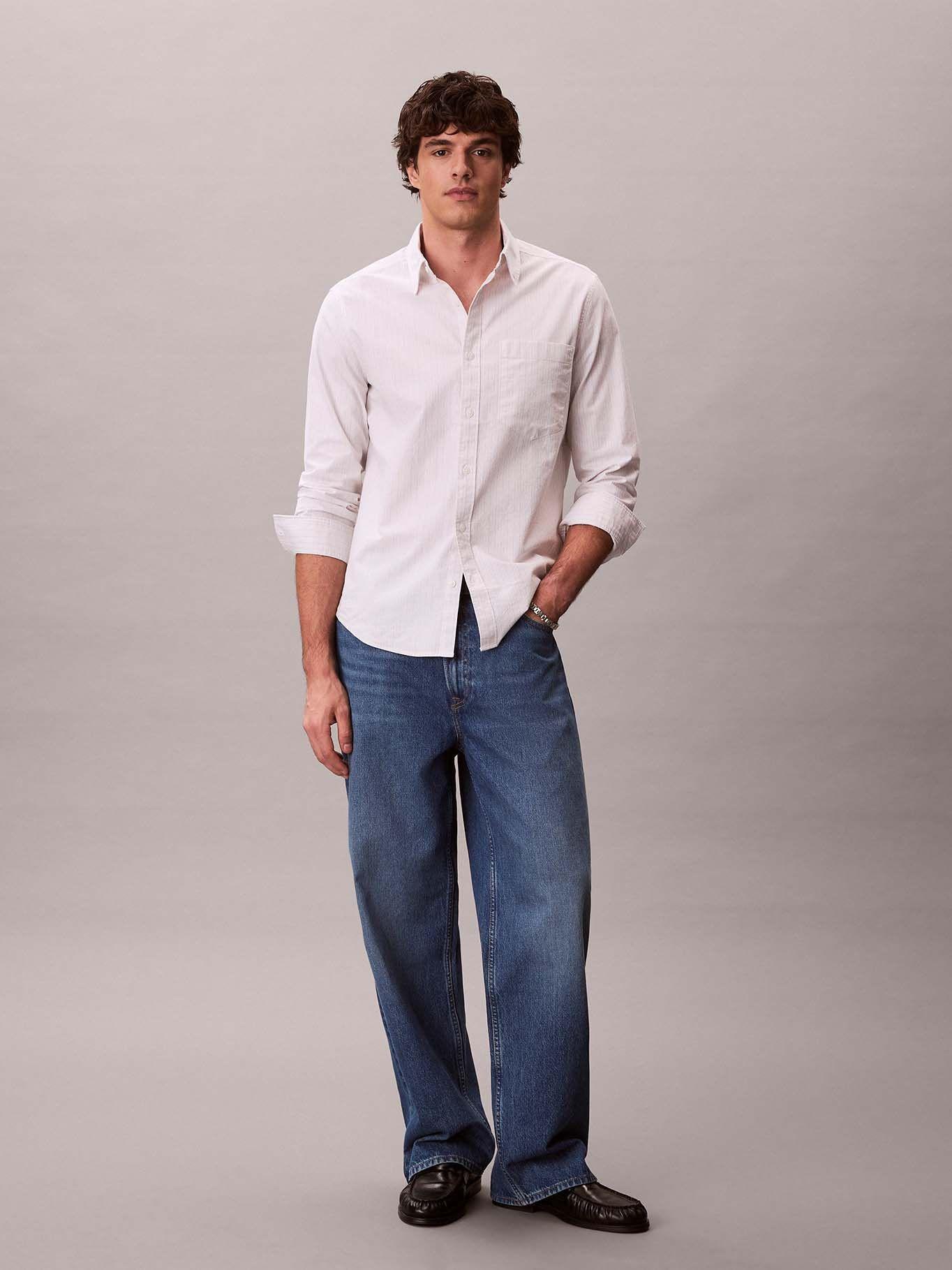 Camisa Oxford de Rayas con Bolsillo Blanco Calvin Klein-1