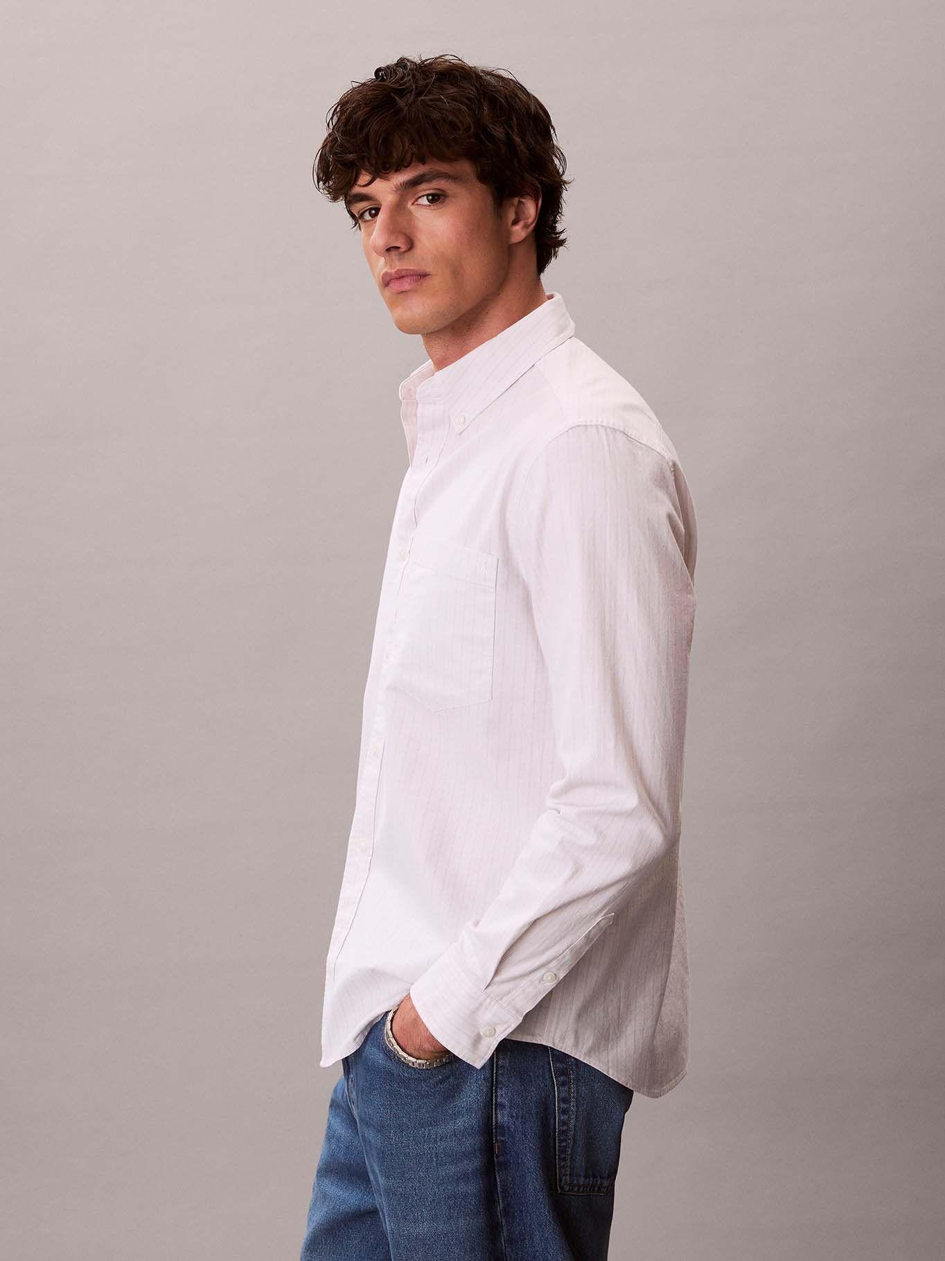 Camisa Oxford de Rayas con Bolsillo Blanco Calvin Klein-3
