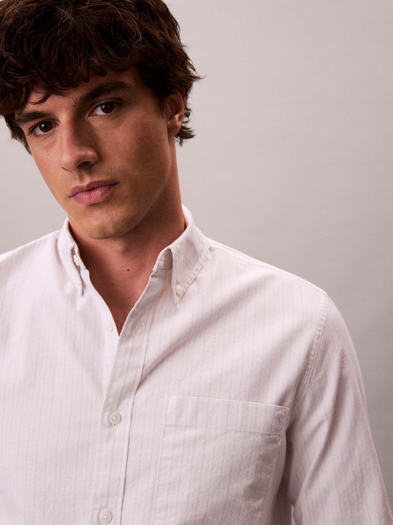 Camisa Oxford de Rayas con Bolsillo Blanco Calvin Klein-4