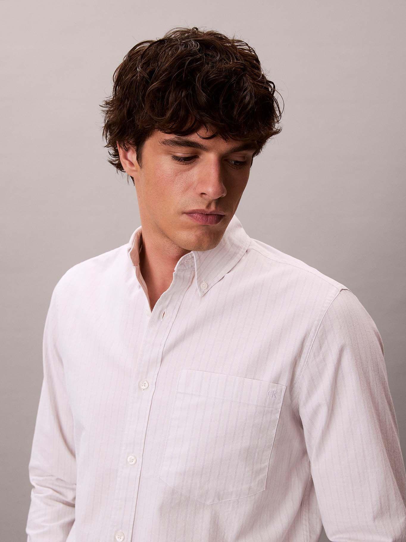 Camisa Oxford de Rayas con Bolsillo Blanco Calvin Klein-5