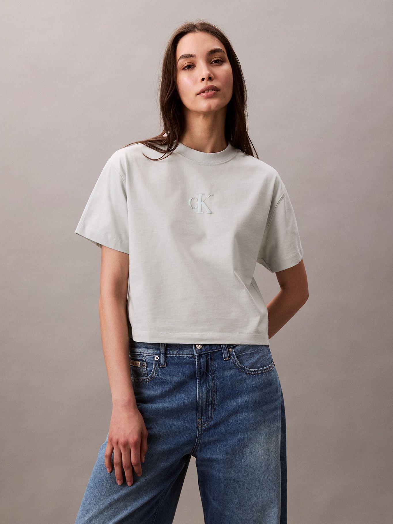 Polera Cropped con Monograma Verde Calvin Klein-0
