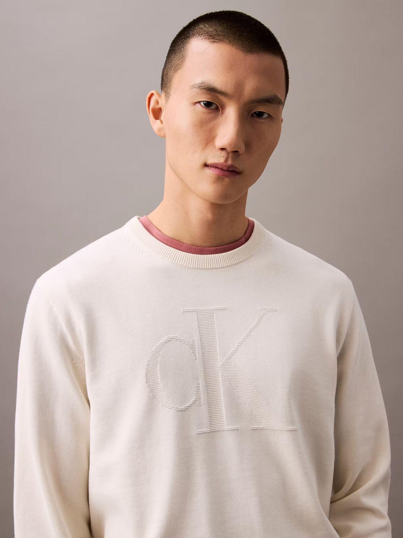 Sweater de Algodón Monograma Tonal Blanco Calvin Klein-3