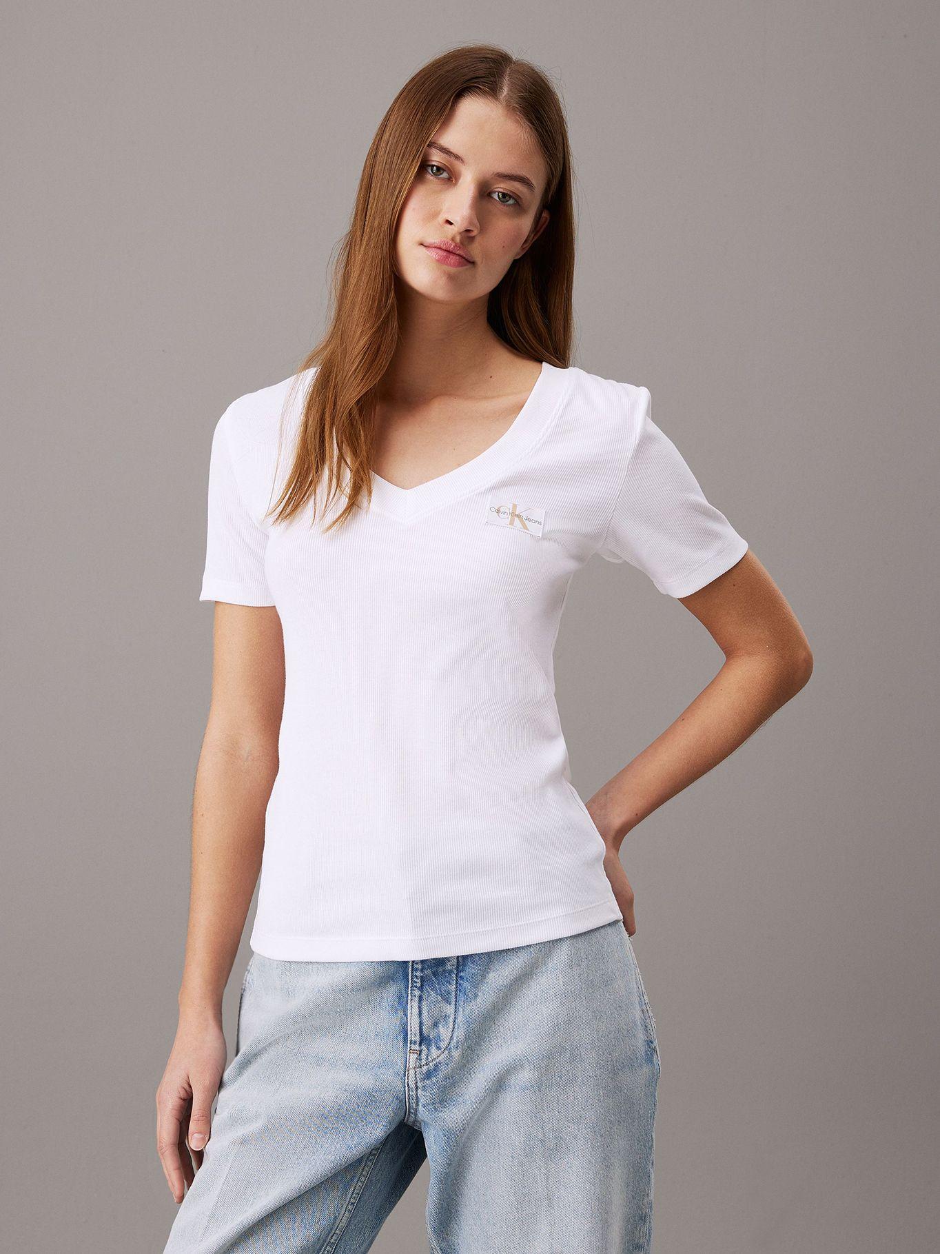 Polera Woven Label Rib V-Neck Blanco Calvin Klein-0