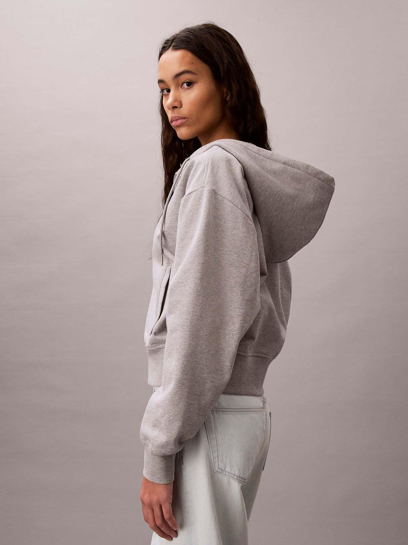 Polerón Cropped con Cierre Cremallera Gris Calvin Klein-3