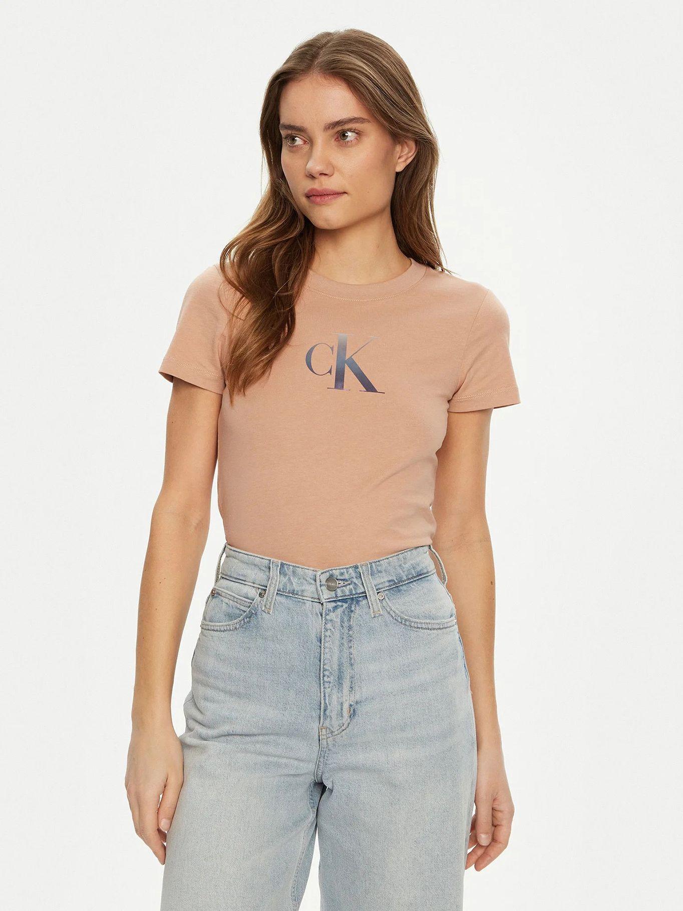 Polera slim con monograma Rosado Calvin Klein-0