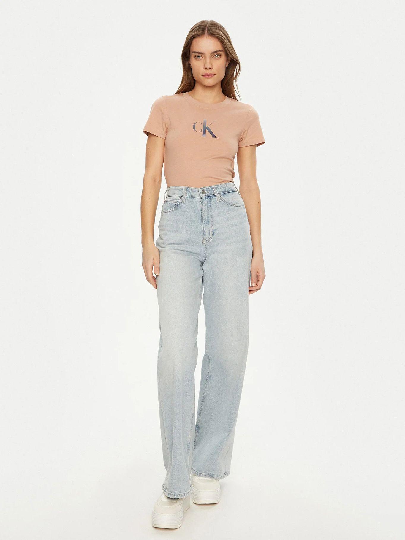 Polera slim con monograma Rosado Calvin Klein-1