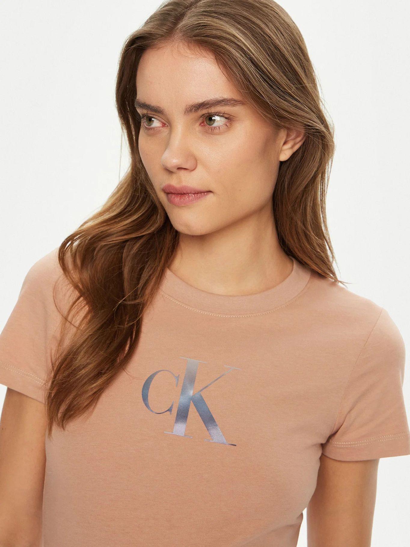 Polera slim con monograma Rosado Calvin Klein-3