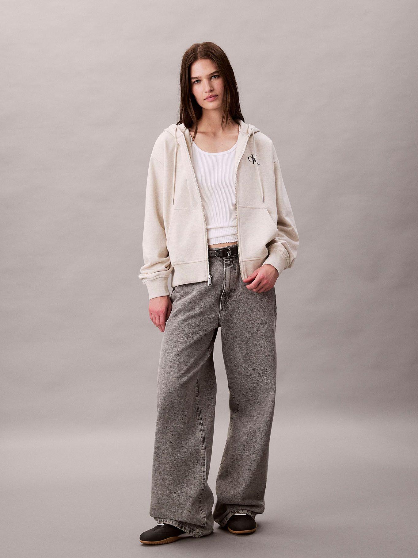 Polerón De Gorro y Cierre Cremallera Beige Calvin Klein-1
