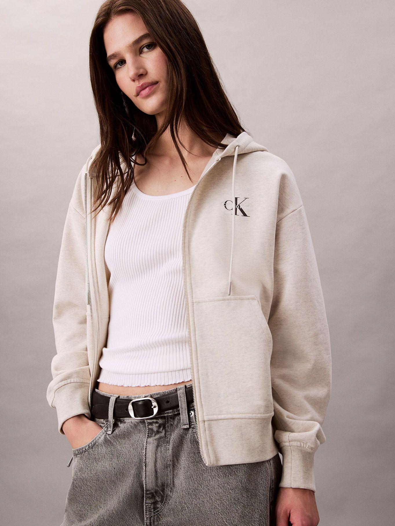 Polerón De Gorro y Cierre Cremallera Beige Calvin Klein-3