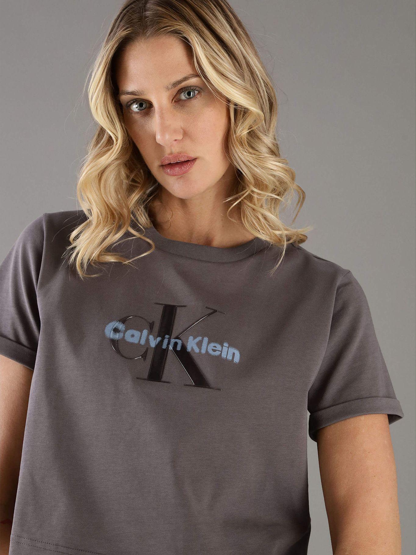 Polera Cropped con Logo Brillante Gris Calvin Klein-3