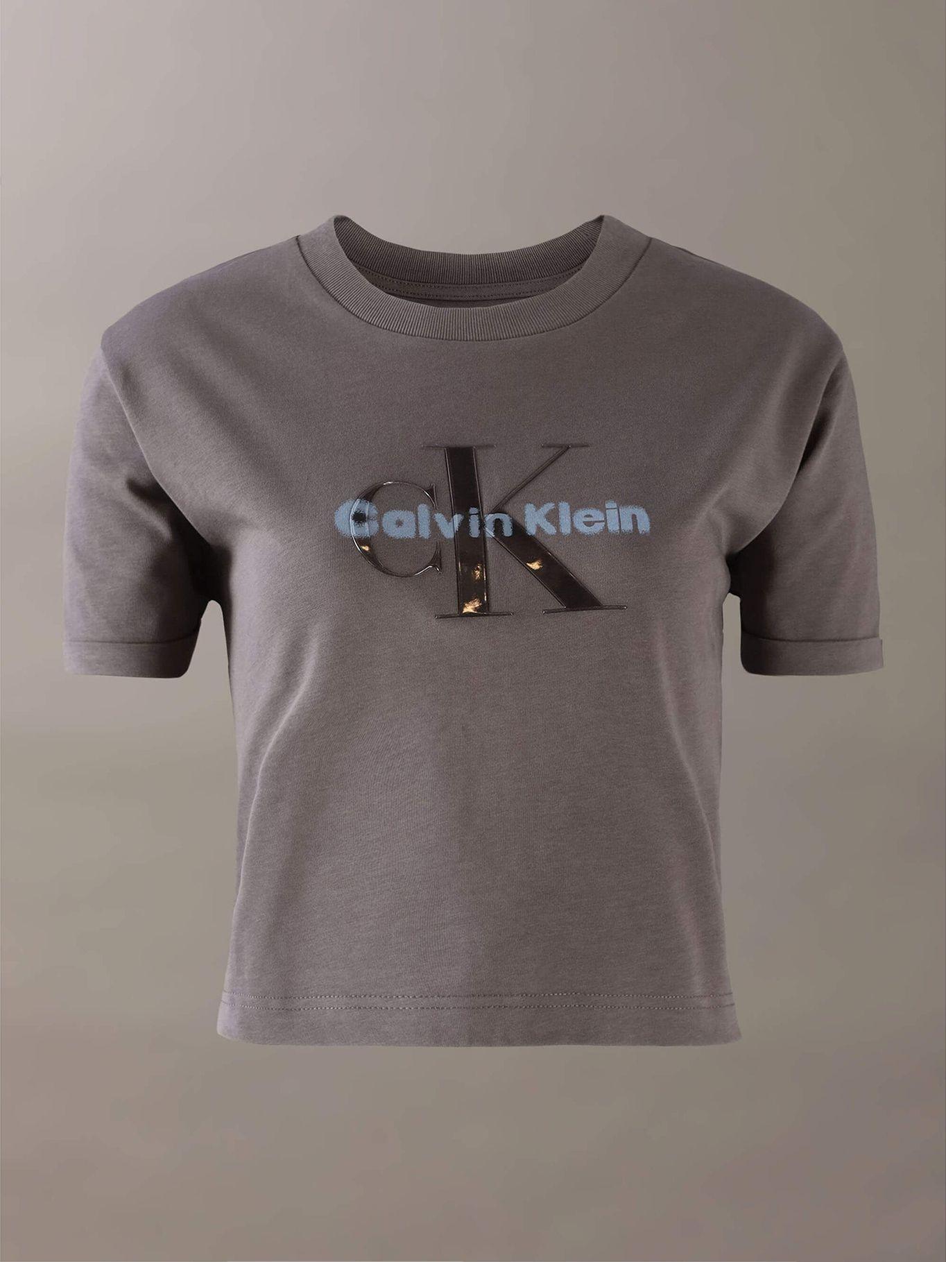 Polera Cropped con Logo Brillante Gris Calvin Klein-4