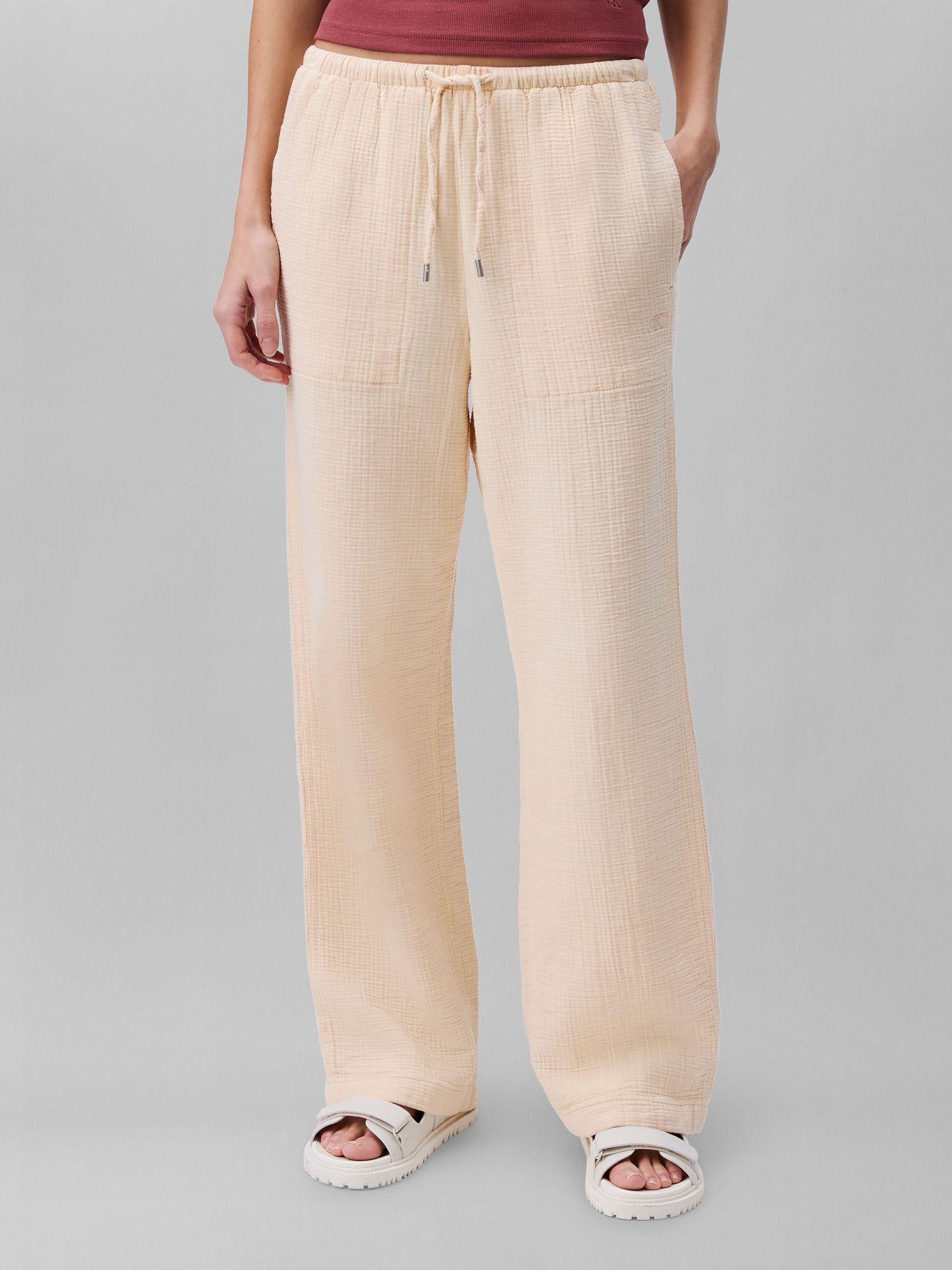 Pantalón Gasa Doble Cintura Elástica Beige Calvin Klein-0
