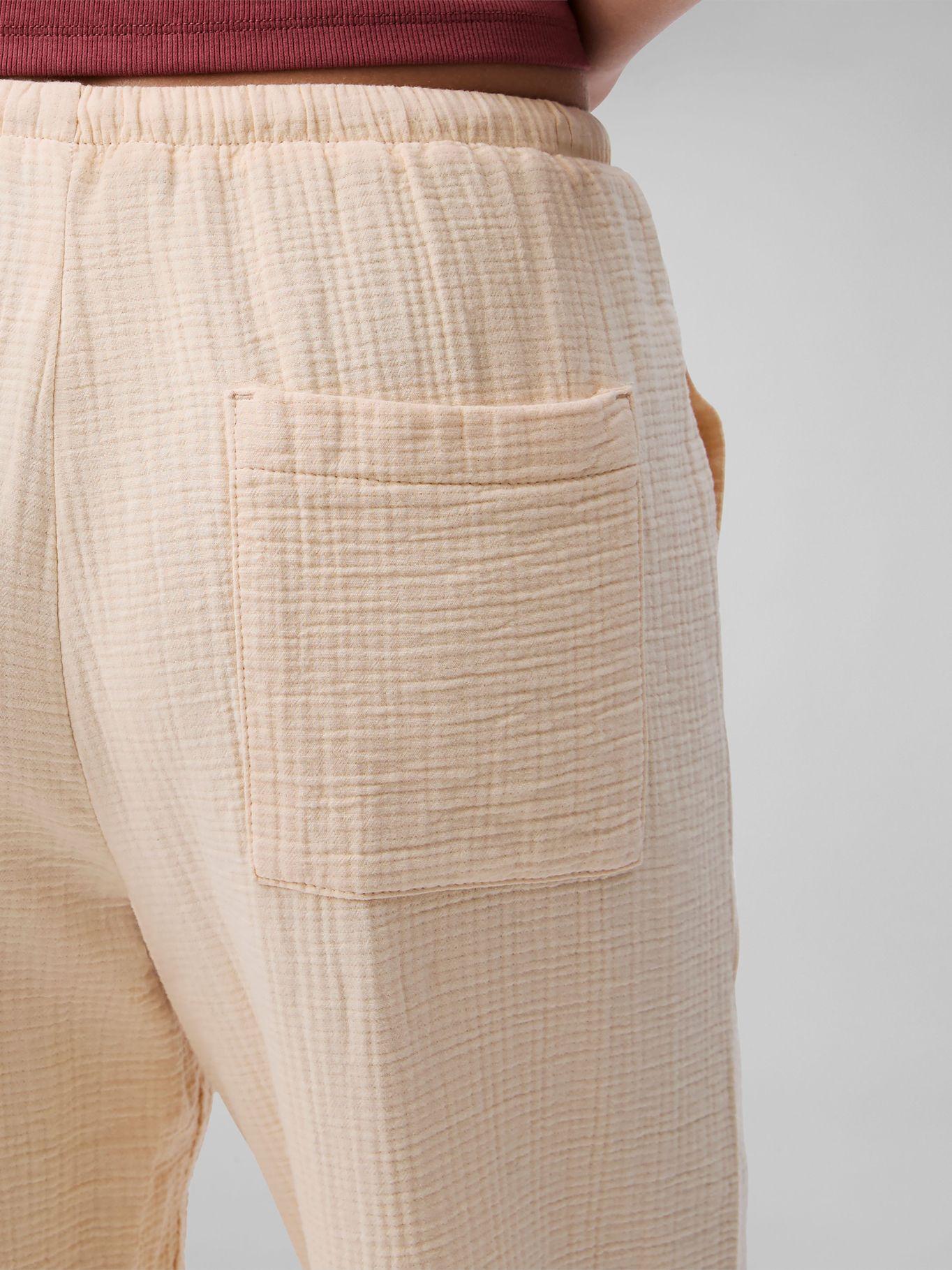 Pantalón Gasa Doble Cintura Elástica Beige Calvin Klein-4