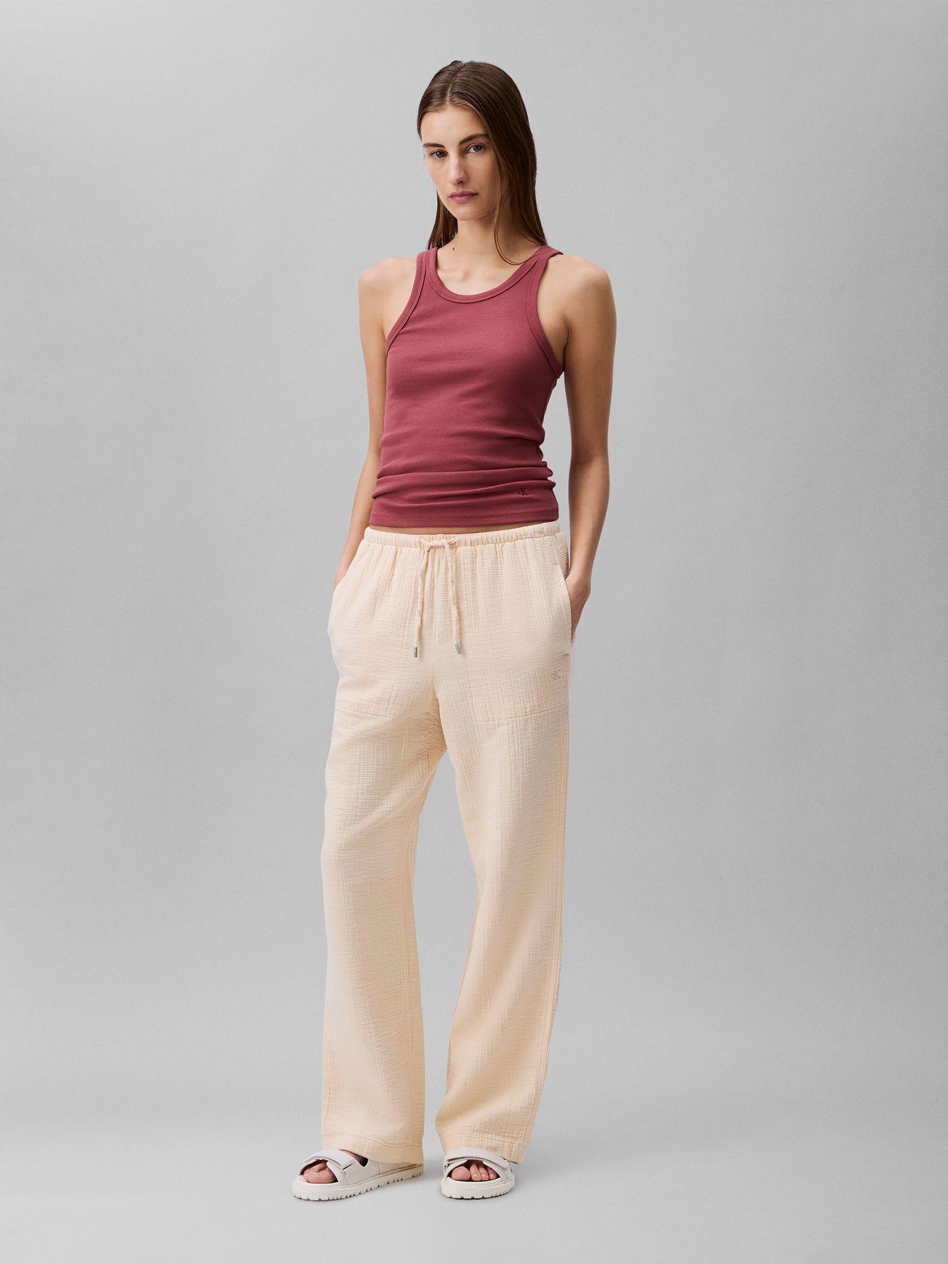 Pantalón Gasa Doble Cintura Elástica Beige Calvin Klein-0