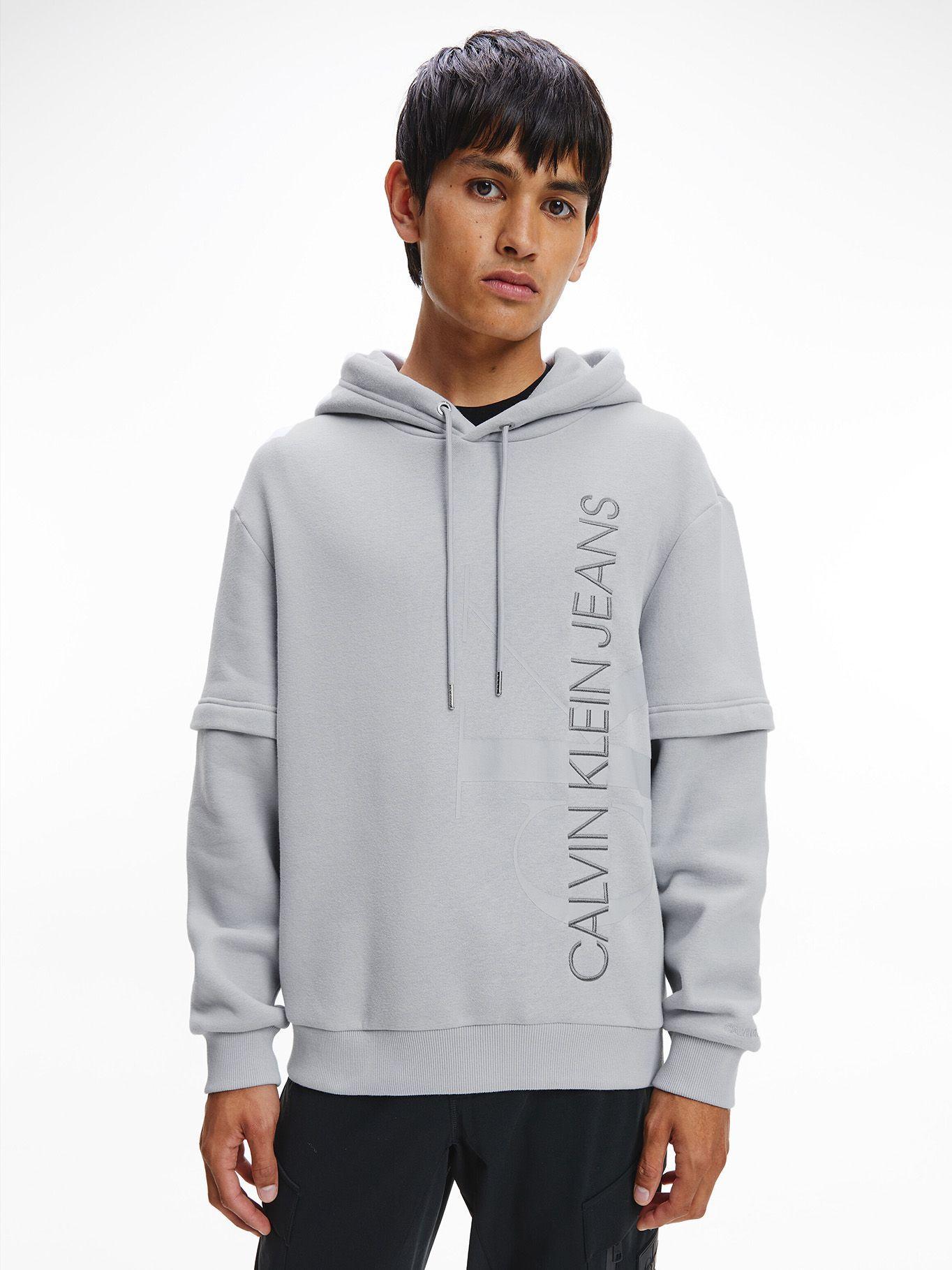 Hoodie Doublelayer Gris Calvin Klein-0