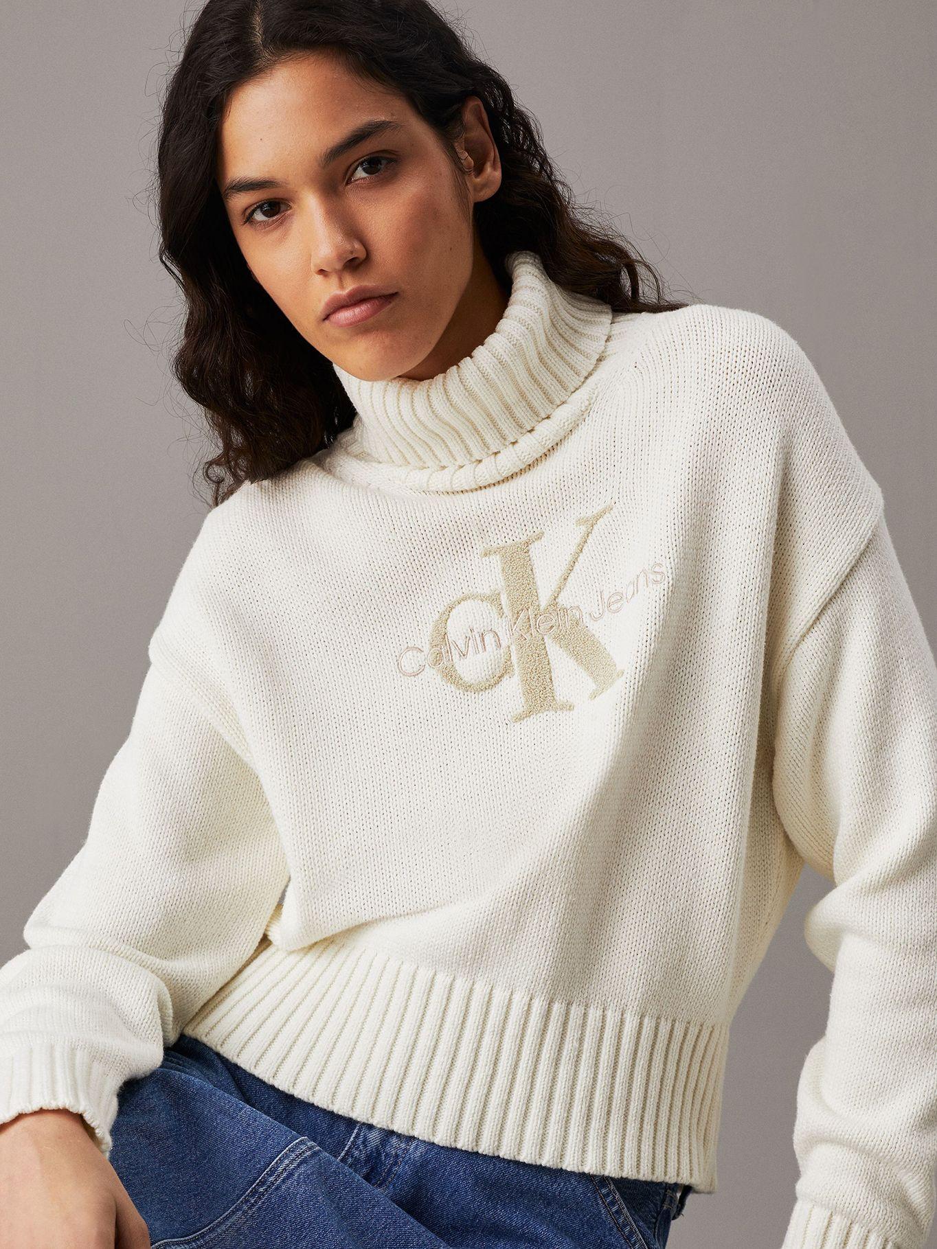 Sweater Chenille Monologo Crema Calvin Klein-3