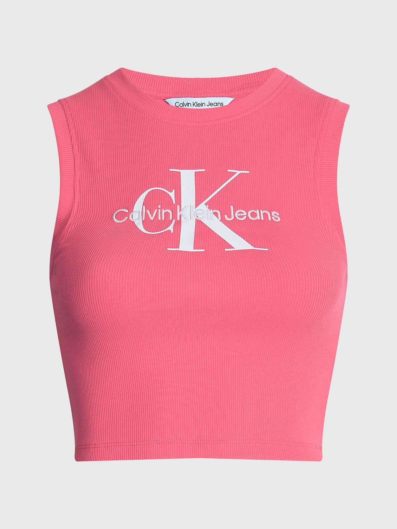 Camiseta de tirantes Cropped con monograma Rosado Calvin Klein-5